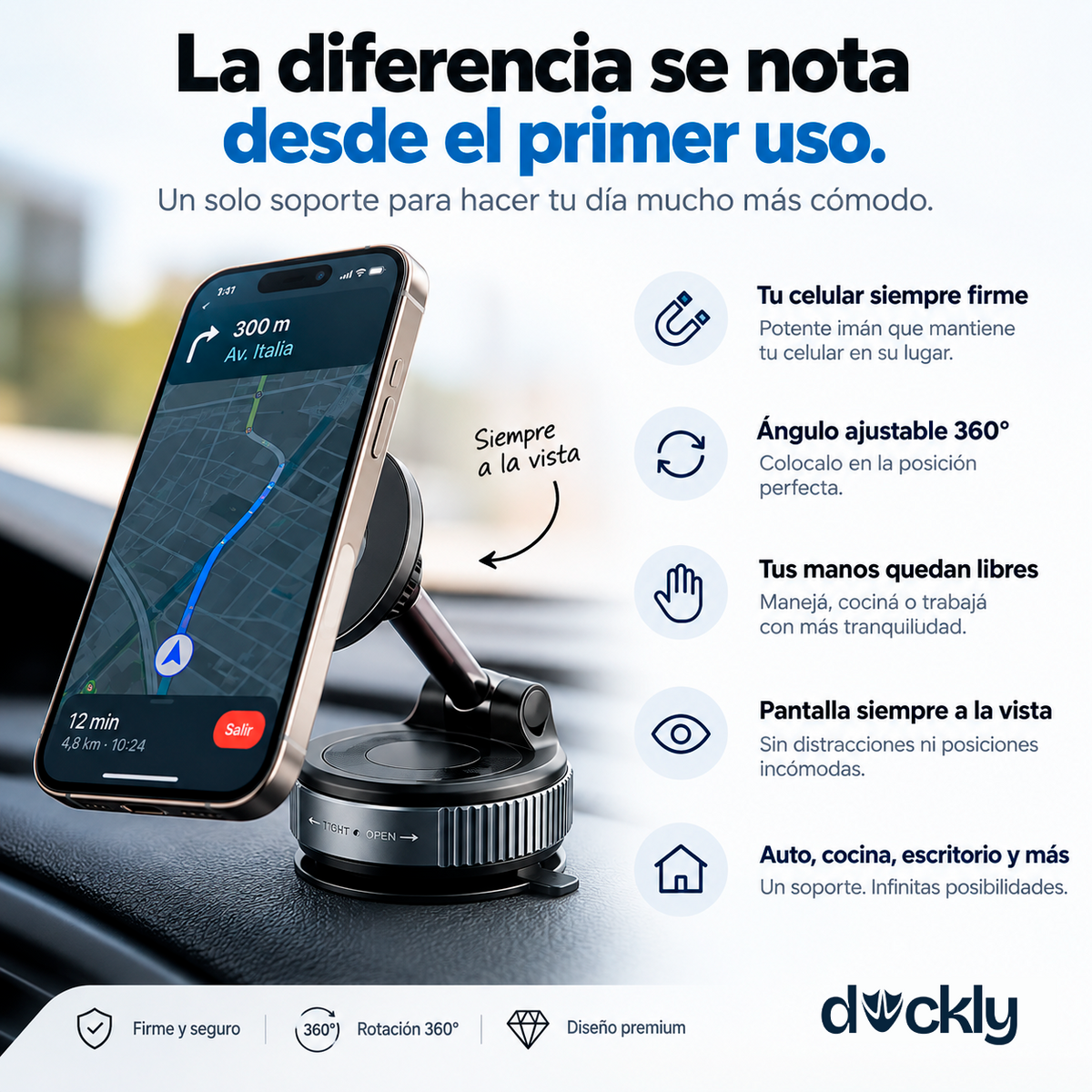 Tu celular siempre a la vista en segundos con el Soporte Magnético Duckly